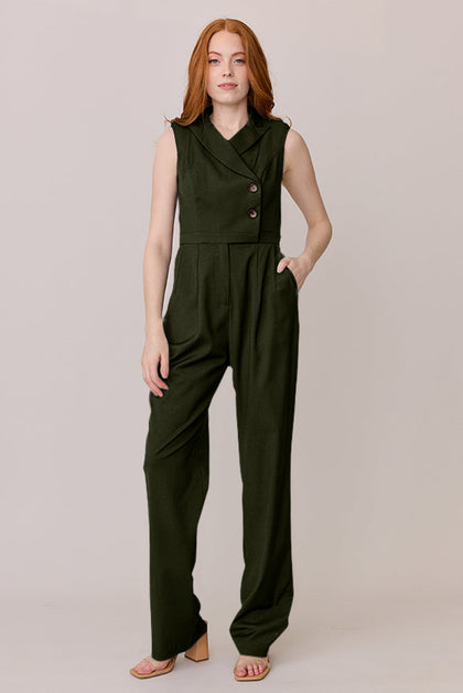 Blake Crepe Jumpsuit | Made To Order - Deep Olive
