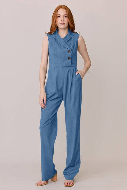 Blake Crepe Jumpsuit | Made To Order - Dusty Blue
