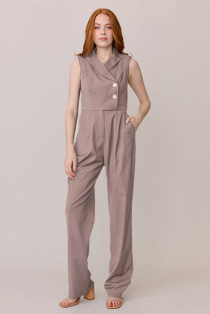 Blake Crepe Jumpsuit | Made To Order - Latte