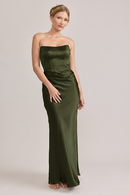 Blythe Satin Dress | Made To Order | Deep Olive