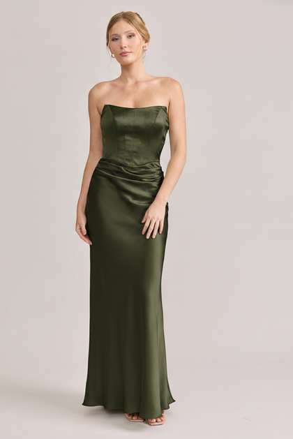 Blythe Satin Dress | Made To Order | Deep Olive