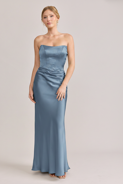 Blythe Satin Dress | Made To Order | French Blue