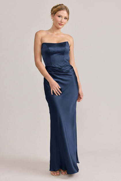Blythe Satin Dress | Made To Order | Navy Blue