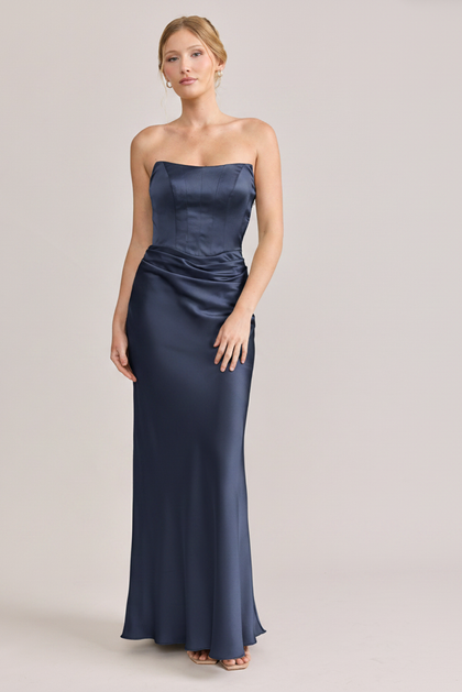 Blythe Satin Dress | Made To Order | Navy Blue