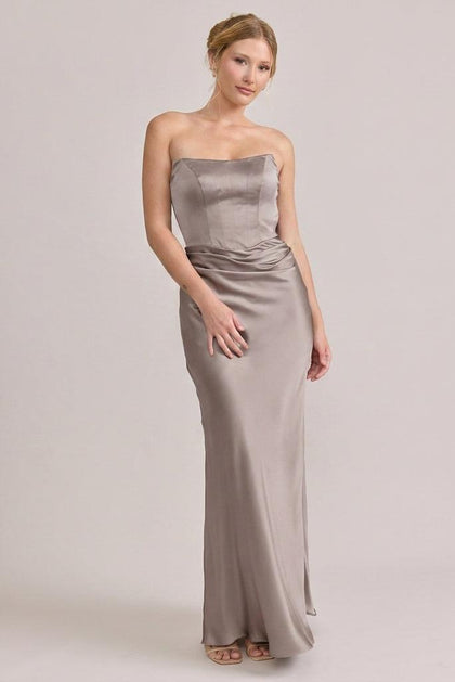 Blythe Satin Dress | Made To Order | Taupe