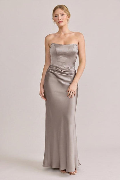 Blythe Satin Dress | Made To Order | Taupe