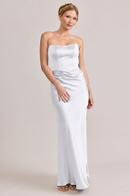 Blythe Satin Dress | Made To Order | White Pearl
