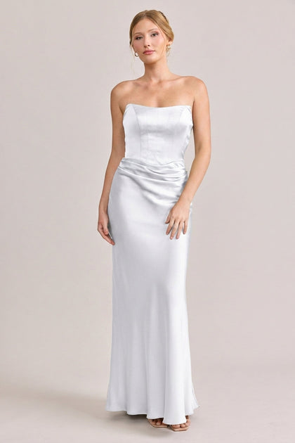 Blythe Satin Dress | Made To Order | White Pearl