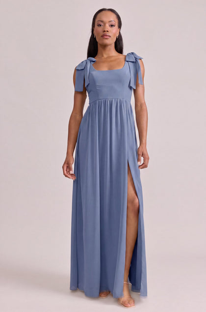 Bowie Chiffon Dress | Made To Order | Dusty Blue