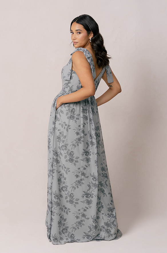 Bowie Chiffon Floral Print Dress | Made To Order Sky Blue Multi Bouquet Bowie Chiffon Floral Print Dress | Made To Order Sky Blue Multi Bouquet