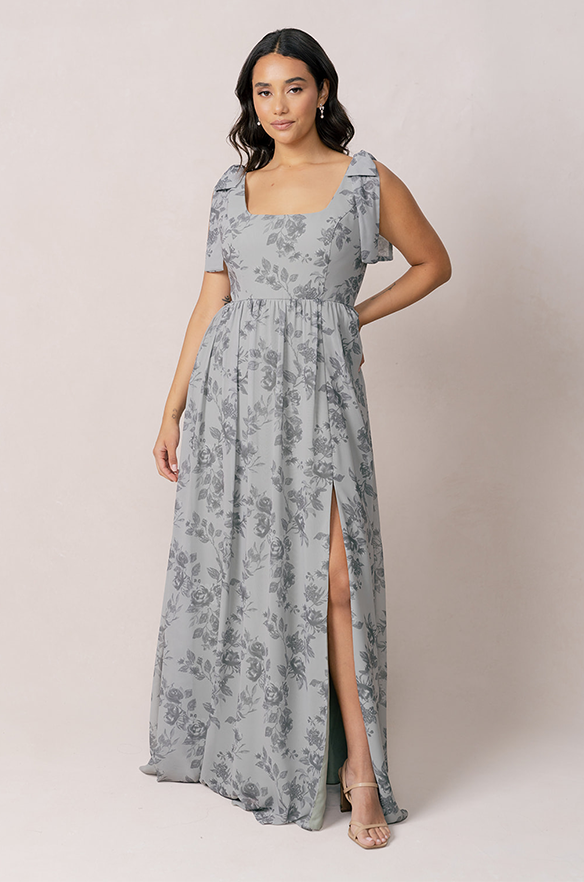 grey floral chiffon dress ASTR Maxi Dress Women S Grey Floral Chiffon Romantic VNeck Ethereal Cottage Boho