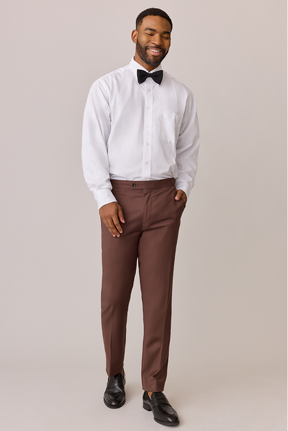 Pictured: Black Bowtie with Espresso Suit Pants