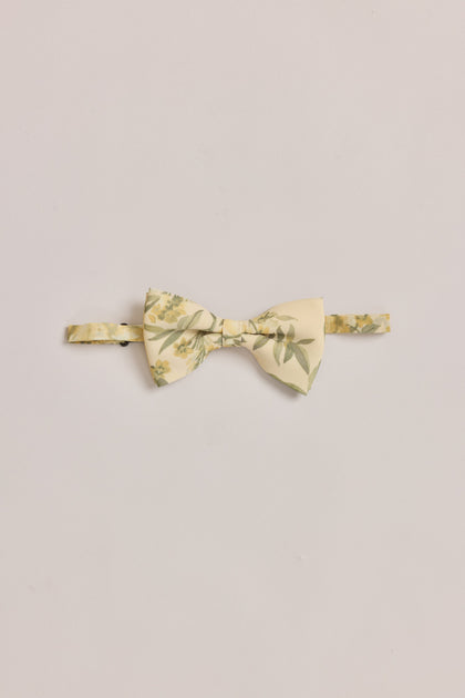 Chiffon Floral Print Bowtie | Made To Order | Pale Yellow Meadow Blooms