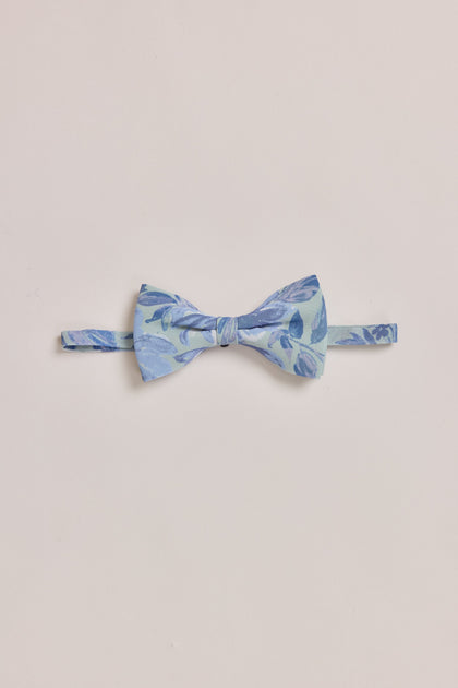 Kids Chiffon Floral Print Bowtie | Made To Order | Sage and Sky Blue Meadow Blooms