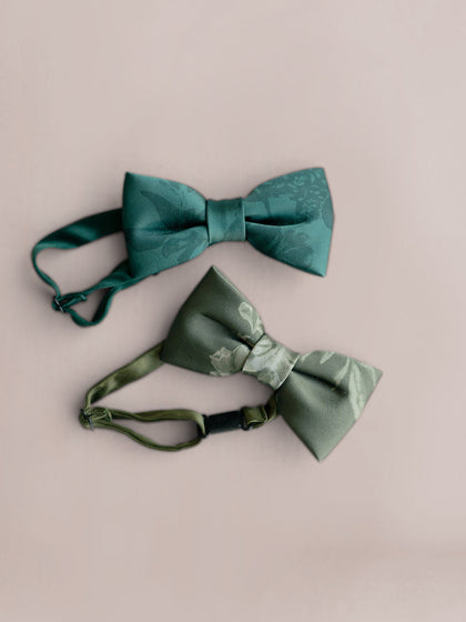 Satin Floral Print Bowtie | Made To Order | Classic Emerald Bouquet