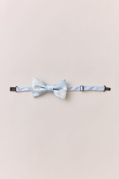 Satin Floral Print Bowtie | Made To Order | Sky Blue Bouquet
