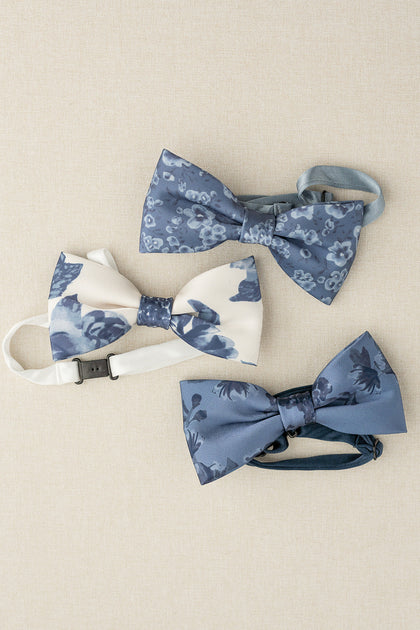 Satin Floral Print Bowtie | Made To Order | Dusty Blue Posey