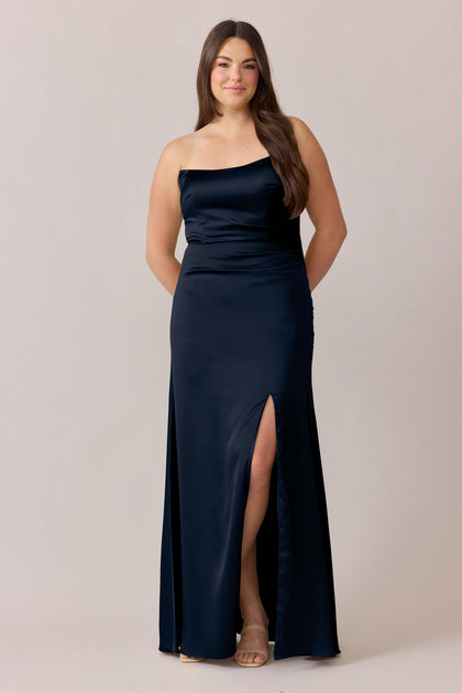 Briar Satin Dress | Made To Order | Navy Blue