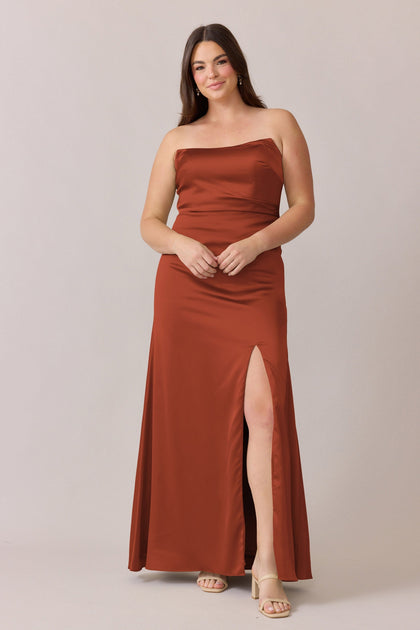 Briar Satin Dress | Made To Order | Rust