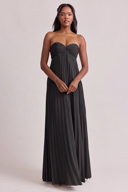 Brittany Chiffon Pleated Dress | Black