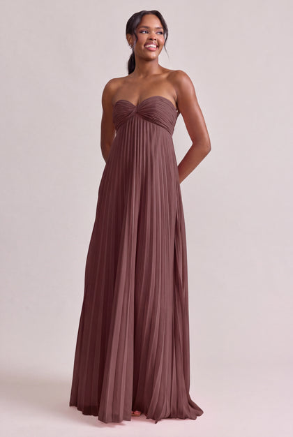 Brittany Chiffon Pleated Dress | Mahogany