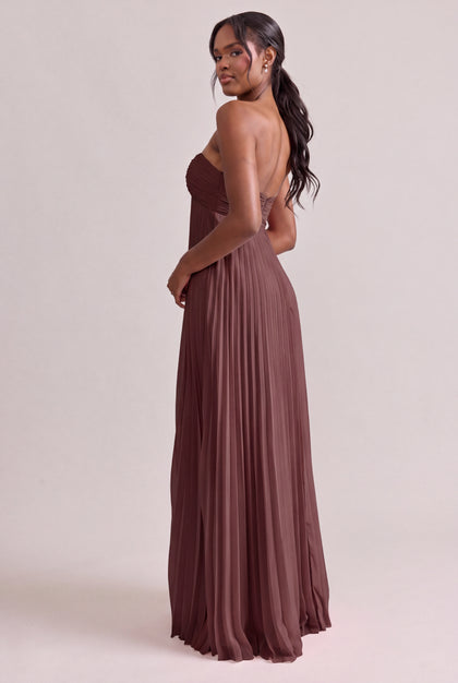 Brittany Chiffon Pleated Dress | Mahogany