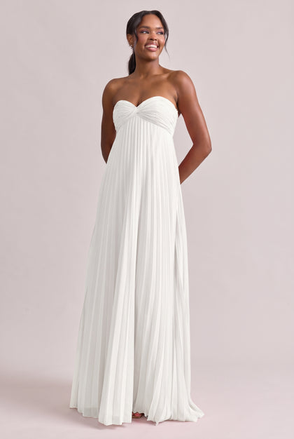 Brittany Chiffon Pleated Dress | White Pearl