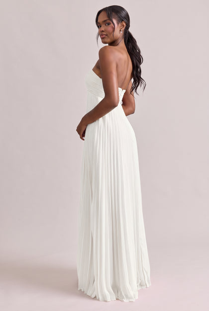 Brittany Chiffon Pleated Dress | White Pearl