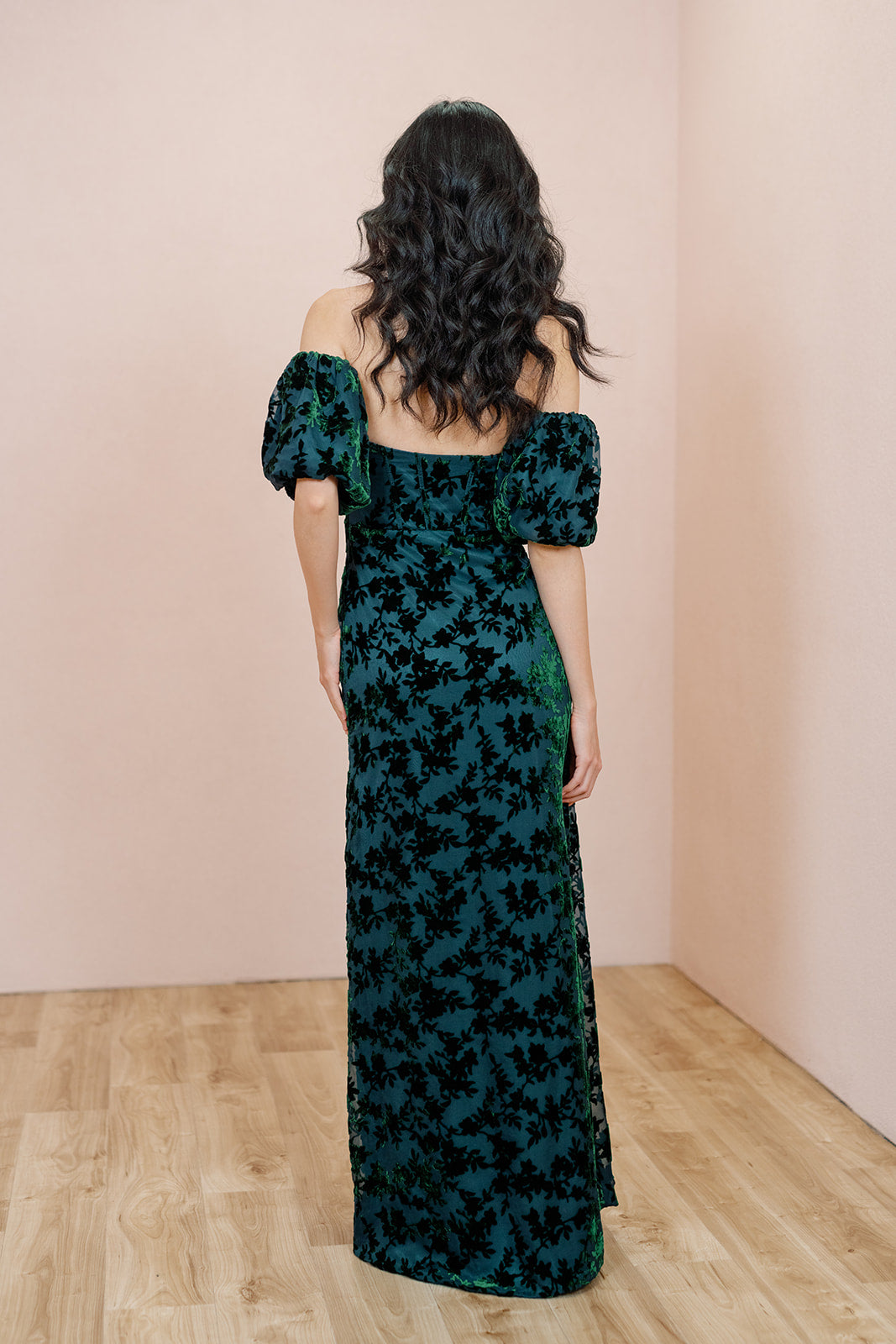 Floral Burnout Velvet Bubble Sleeves Floral Burnout Velvet Bubble Sleeves