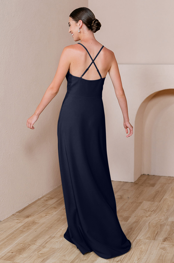 Sample Navy Blue Carmen Crepe Dress | Ready To Ship 14 Sample Navy Blue Carmen Crepe Dress | Ready To Ship 14