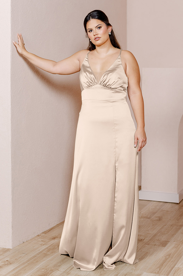 Sample Gold Champagne Carmen Satin Dress