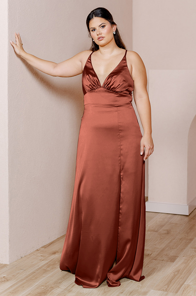 Sample Terracotta Rust Carmen Satin Dress