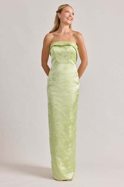 Caroline Lustre Jacquard Dress | Matcha