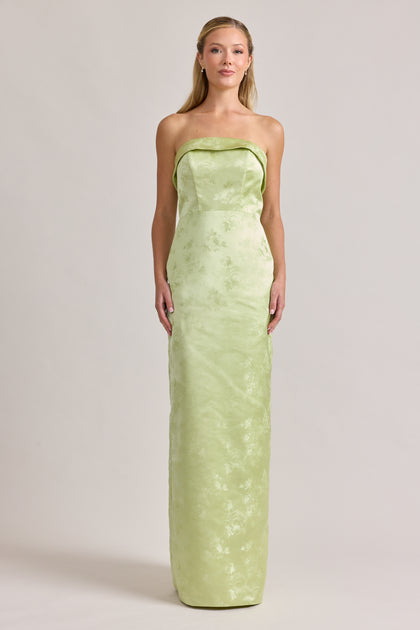 Caroline Lustre Jacquard Dress | Matcha