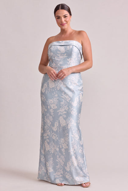 Caroline Floral Print Mikado Dress | Sky Blue Bouquet