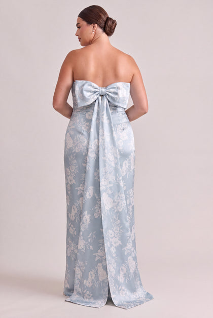 Caroline Floral Print Mikado Dress | Sky Blue Bouquet
