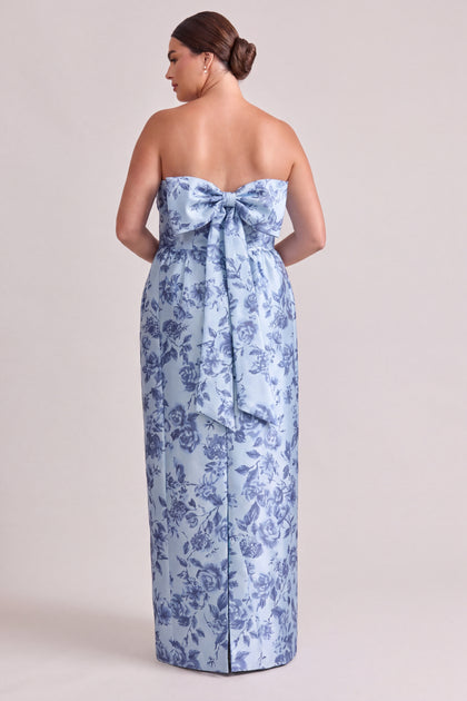 Caroline Floral Print Mikado Dress | Sky Blue Garden