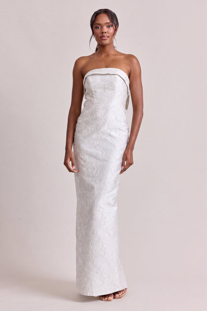 Caroline Tonal Jacquard Dress | White