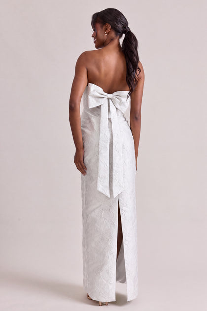Caroline Tonal Jacquard Dress | White