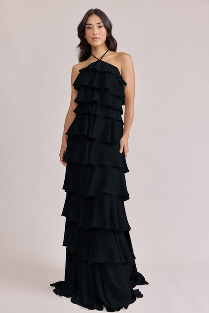 Carrie Chiffon Dress | Made To Order | Black