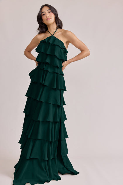 Carrie Chiffon Dress | Made To Order | Classic Emerald