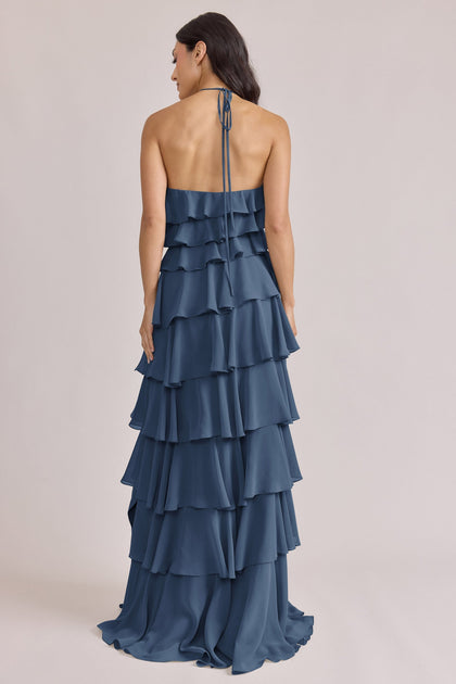 Carrie Chiffon Dress | Made To Order | Dusty Blue