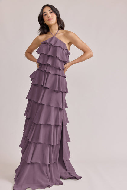 Carrie Chiffon Dress | Made To Order | Dusty Purple