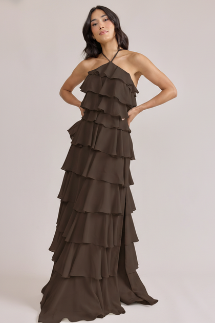Carrie Chiffon Dress | Made To Order | Espresso