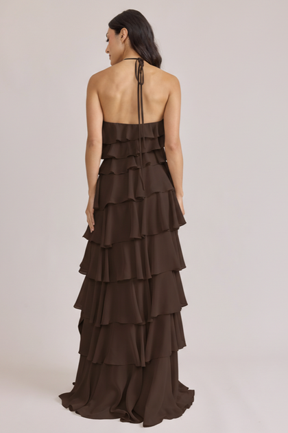 Carrie Chiffon Dress | Made To Order | Espresso
