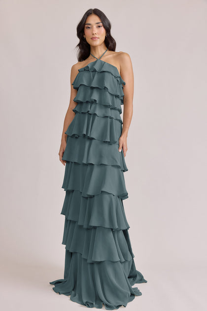 Carrie Chiffon Dress | Made To Order | Eucalyptus