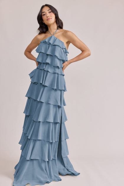 Carrie Chiffon Dress | Made To Order | French Blue