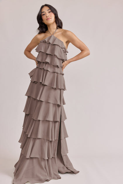 Carrie Chiffon Dress | Made To Order | Latte