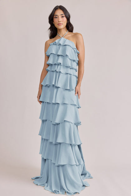 Carrie Chiffon Dress | Made To Order | Light Blue