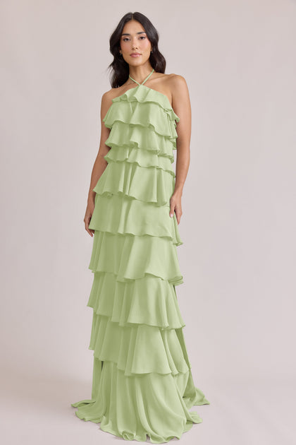 Carrie Chiffon Dress | Made To Order | Matcha